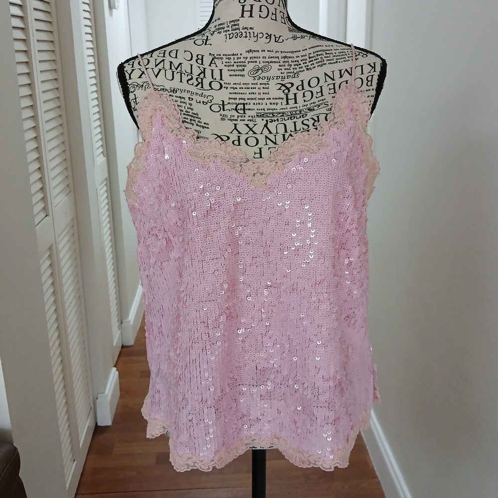 Twin-Set Pink Sequin Lace Tank Top